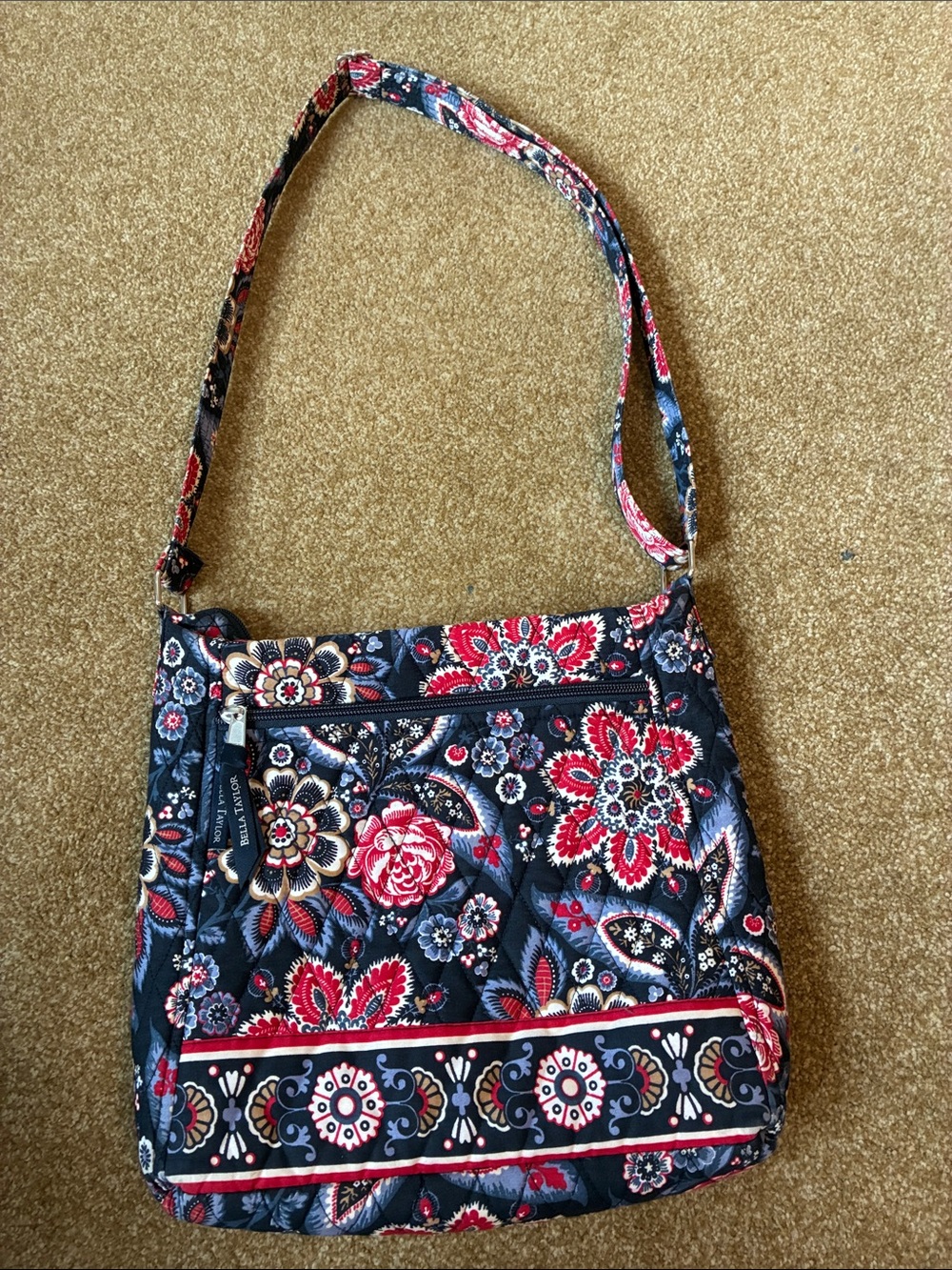 Bella Taylor Quilted Cotton Large Crossbody Bag Navy Floral Boho